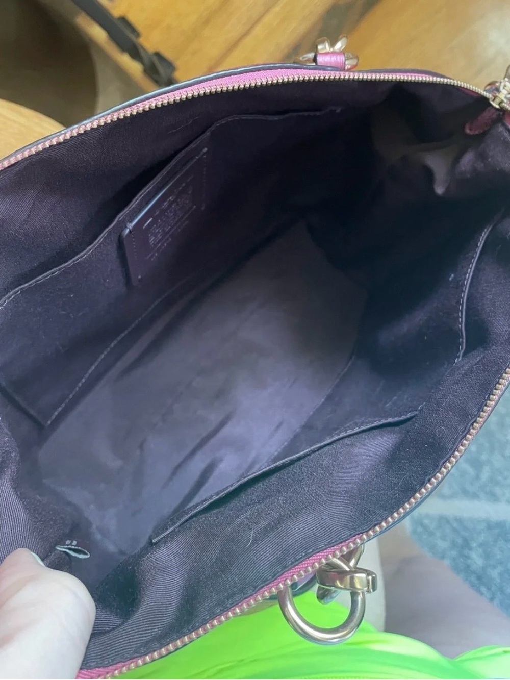 Coach Kelsey Metallic Pebbled Leather Shoulder Crossbody Rose Burgundy Gold Bag - Picture 8 of 15
